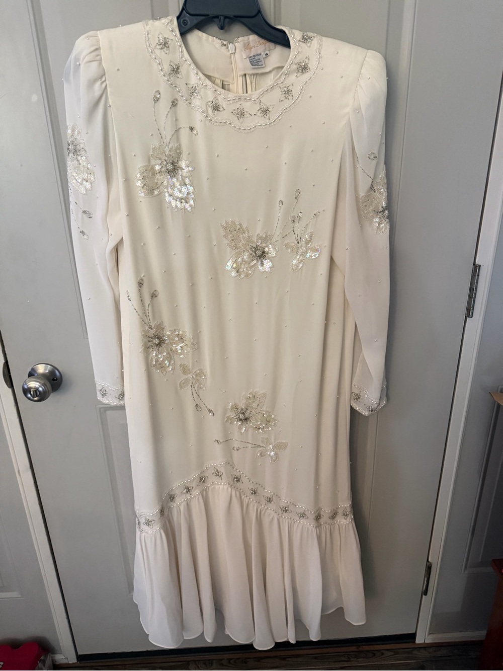 Vintage Embellished Cream Wedding Dress or formal with Floral Sequin Accents